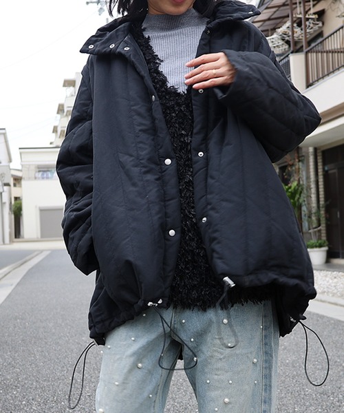 ブラック L キルティングダウンジャケット LUMIRA ダウンコート ダウンジャケット 2WAY中綿キルティングコート