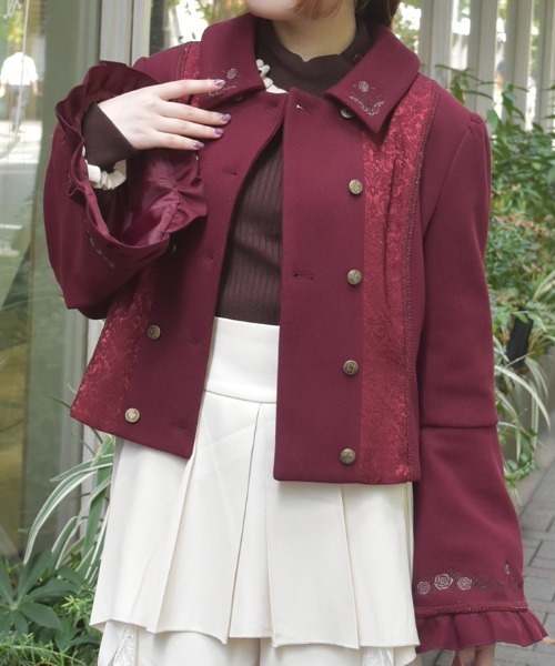 axes femme 刺繍入ジャカード切替コート　Mサイズ　ショートコート axes femme（アクシーズ ファム） ピーコート pコート 刺繍入ジャ