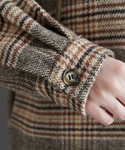 カバーオール フード付きチェック柄シャツジャケット レディース