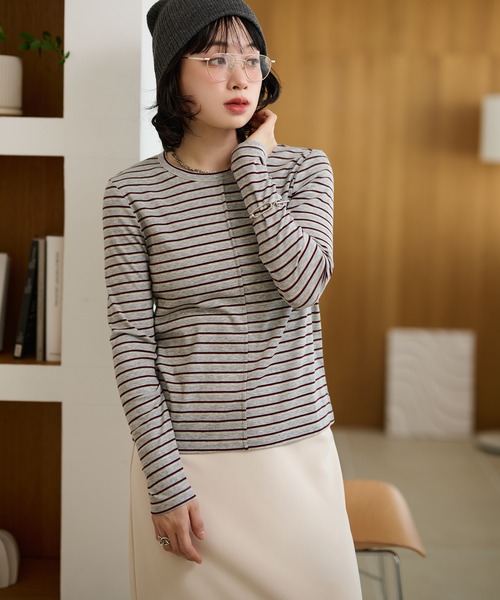 tシャツ crew neck border tops /配色クルーネック長袖ボーダー