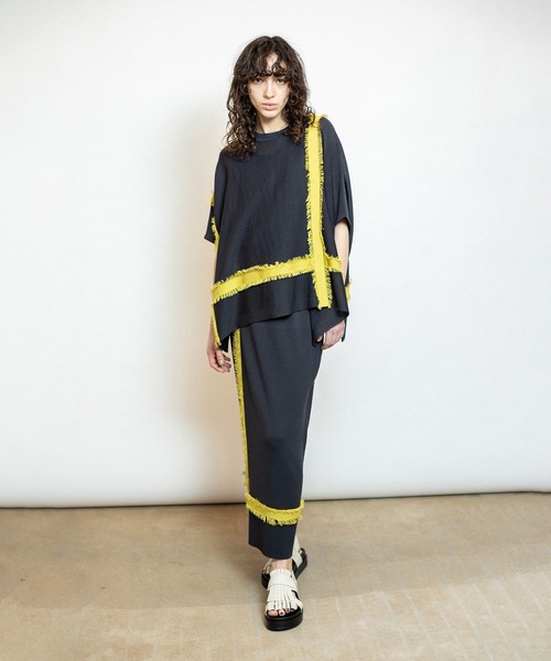 「OSMOSIS」 半袖ニット ONE SIZE チャコール レディース_画像9