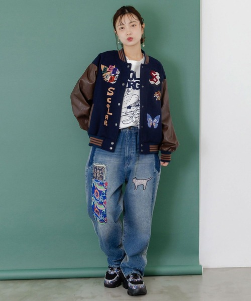 ScoLar（スカラー） スタジャン メルトン×合皮 異素材切替スタジャン