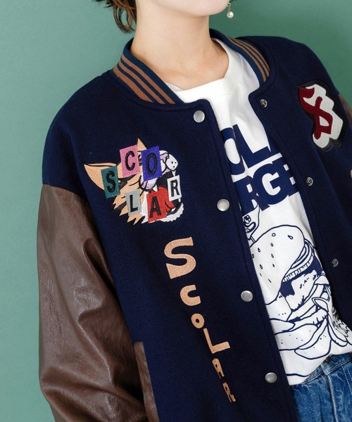 ScoLar（スカラー） スタジャン メルトン×合皮 異素材切替スタジャン