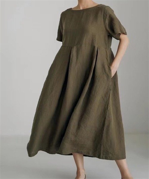 「Dream garden」 7分袖ワンピース L カーキ レディース_画像9