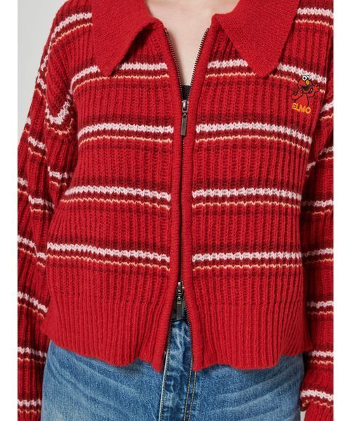 レディース ボーダージップ ニット カーディガン SESAME STREET（セサミストリート） カーディガン ボーダーZIPニット