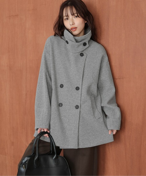 ステンカラーコート コート スタンドカラーミドルコート レディース