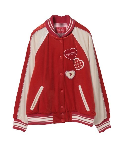 PINK HOUSE（ピンクハウス） スタジャン ハートワッペン使いベロア