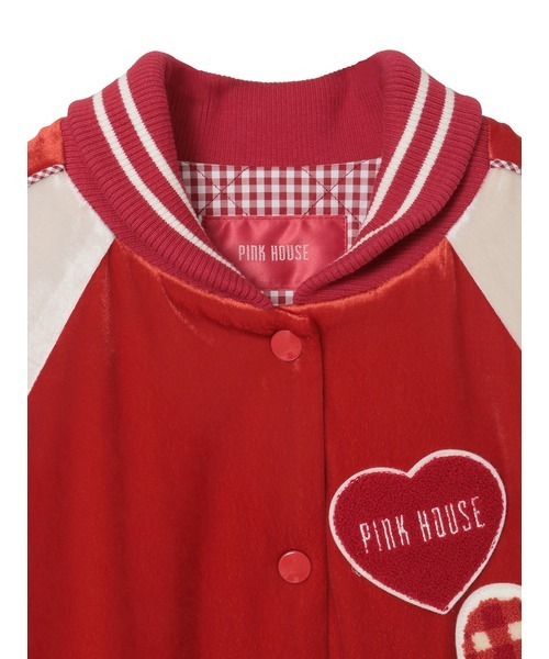 ピンクハウス ボアスタジャン オーバーサイズ ワッペン ブラック PINK HOUSE ピンクハウス キューピー カールヘルム スタジャン 袖