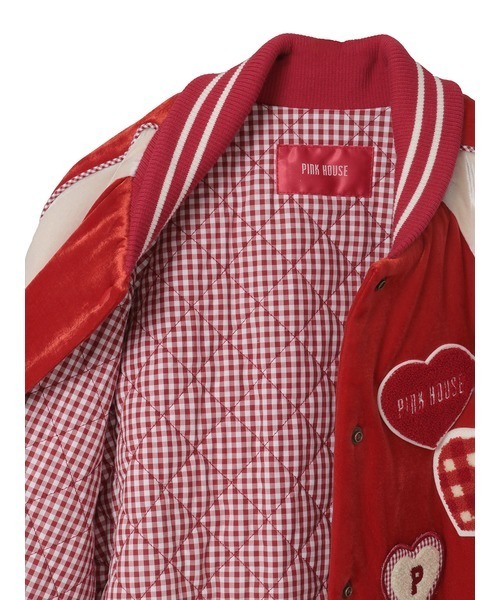 美品✨ピンクハウス スタジャン ワッペン 刺繍 ウール キルティング 中綿 赤 美品✨ピンクハウス スタジャン ワッペン 刺繍 ウール キルティング