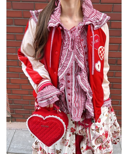 PINK HOUSE(ピンクハウス) スタジャン ハートワッペン使いベロア PINK HOUSE(ピンクハウス) スタジャン ハートワッペン使いベロア