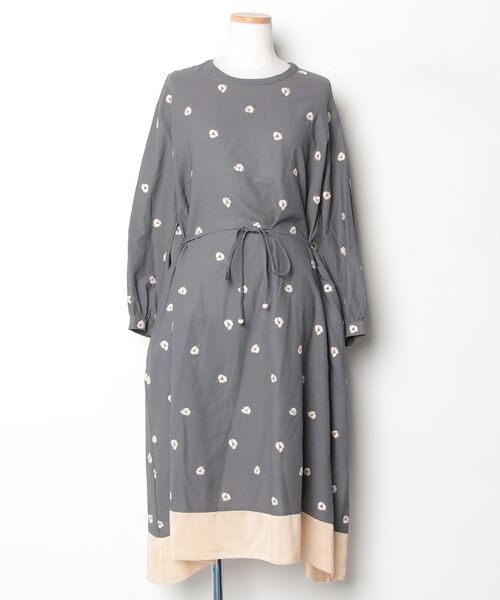 mina perhonen（ミナペルホネン） 花柄長袖ワンピース 38 グレー