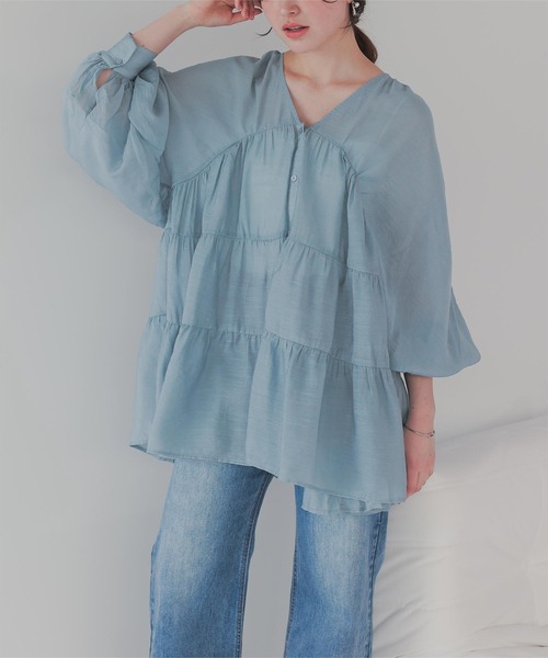 「titivate」 長袖チュニック L グレイッシュブルー レディース_画像2