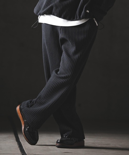 GLIMCLAP パンツ mp14554-Big Waffle Wide Straight Pants ワイド