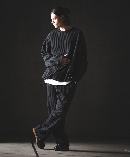 GLIMCLAP パンツ mp14554-Big Waffle Wide Straight Pants ワイド