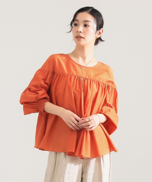美品 ヨーガンレール シルクコットンチュニック ブラウス　シャツ　オレンジM Demi-Luxe BEAMS（デミルクス ビームス） ブラウス シャツ コットン