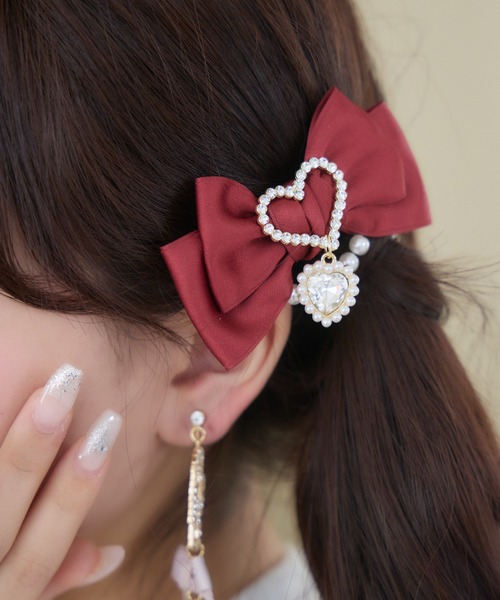 ROJITA（ロジータ） ヘアクリップ ハートビジュパール付きリボン