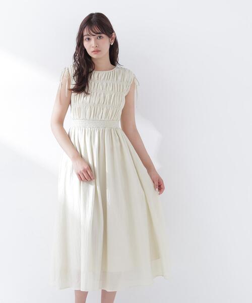 美品✦ฺ45R/シアー ガーゼ ワンピース ナチュラルモチーフ 日本製 NATURAL BEAUTY BASIC（ナチュラルビューティーベーシック