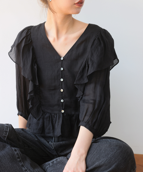 SLOBE IENA スローブイエナ　ラミーフリルブラウス SLOBE IENA（スローブイエナ） ブラウス シャツ ラミーフリルブラウス