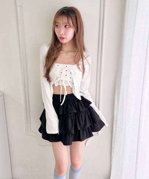 Loueme スカート 「チェック＆無地」ティアードフリルミニスカート