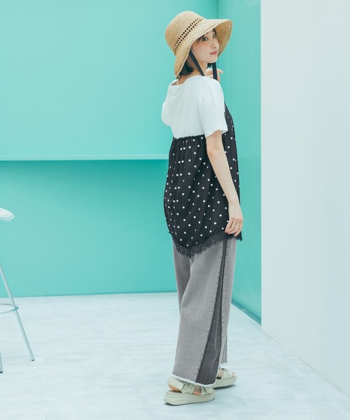 tシャツ トリムレースドッキングTシャツ レディースの画像
