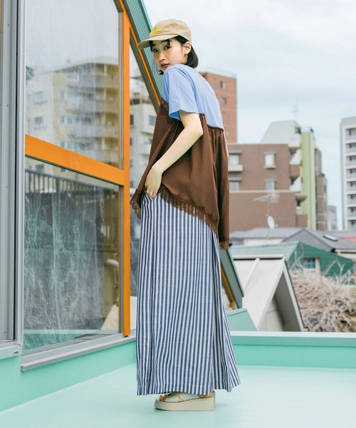 tシャツ トリムレースドッキングTシャツ レディースの画像