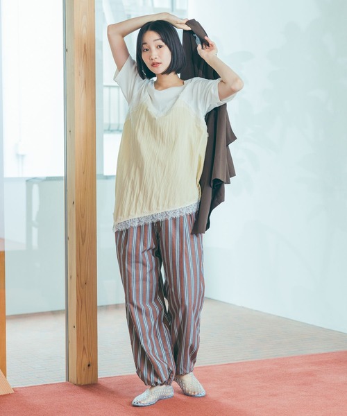 tシャツ トリムレースドッキングTシャツ レディースの画像