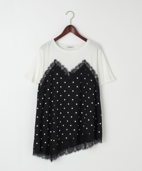 tシャツ トリムレースドッキングTシャツ レディースの画像