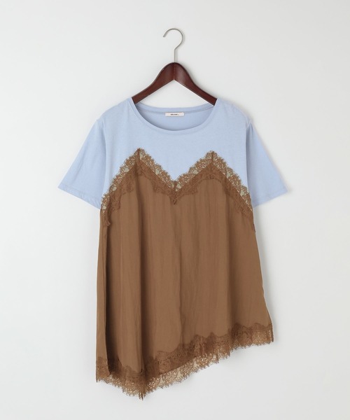 tシャツ トリムレースドッキングTシャツ レディースの画像