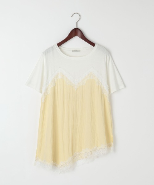 tシャツ トリムレースドッキングTシャツ レディースの画像