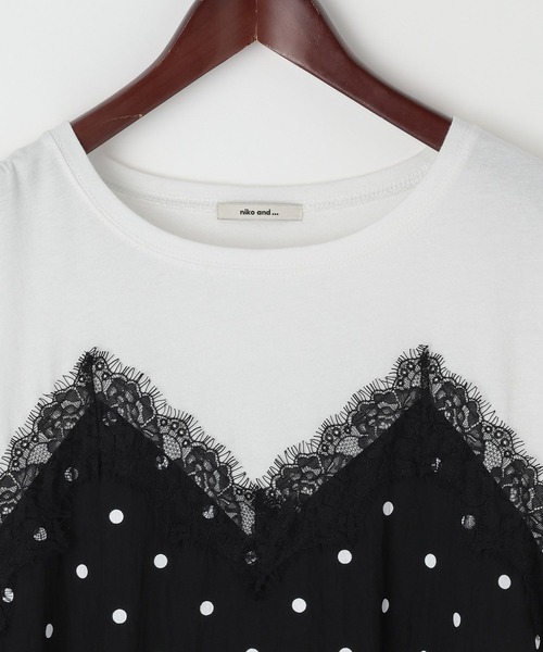 tシャツ トリムレースドッキングTシャツ レディースの画像