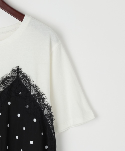 tシャツ トリムレースドッキングTシャツ レディースの画像