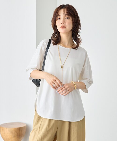 tシャツ 「待望の半袖が登場！/手洗い可」ハーフスリーブキュプラカットプルオーバー レディースの画像