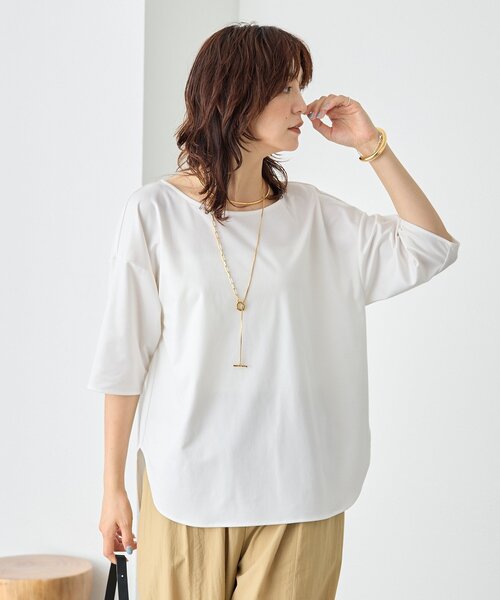 tシャツ 「待望の半袖が登場！/手洗い可」ハーフスリーブキュプラカットプルオーバー レディースの画像