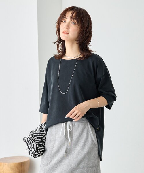 tシャツ 「待望の半袖が登場！/手洗い可」ハーフスリーブキュプラカットプルオーバー レディースの画像