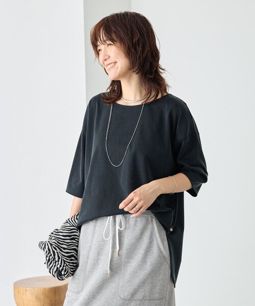 tシャツ 「待望の半袖が登場！/手洗い可」ハーフスリーブキュプラカットプルオーバー レディースの画像