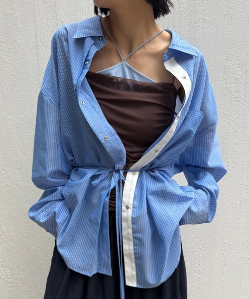 Ameri（アメリ） ブラウス シャツ 夏 SHEER WAIST MARK OVERSIZE SHIRT