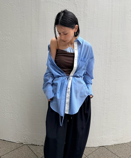 Ameri（アメリ） ブラウス シャツ 夏 SHEER WAIST MARK OVERSIZE SHIRT