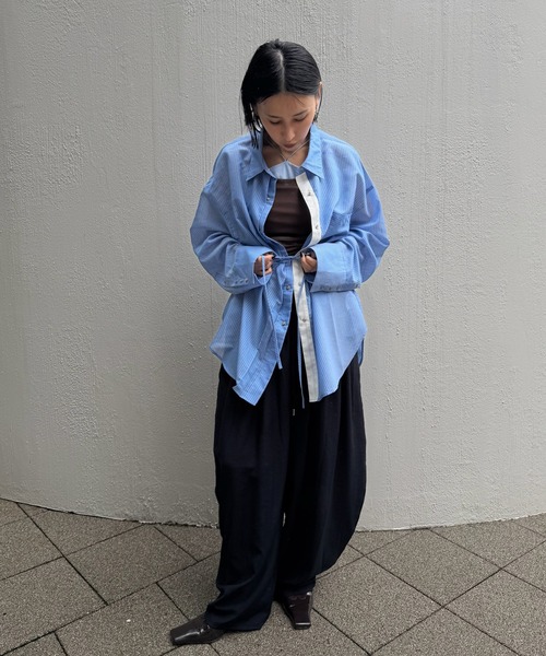Ameri（アメリ） ブラウス シャツ 夏 SHEER WAIST MARK OVERSIZE SHIRT