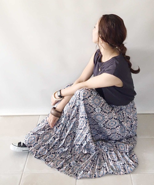 CORNERS スカート ジョーゼットプリーツロングスカート