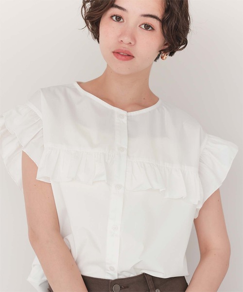 ブラウス シャツ フリルカラー フレンチスリーブ ブラウス レディース quaranciel ブラウス シャツ quaranciel:「洗濯機可能」フリル
