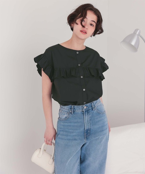 ブラウス シャツ フレンチスリーブフリルブラウス レディース titivate ブラウス シャツ フレンチスリーブフリルブラウス