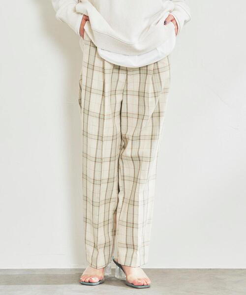 最低価格の パンツ コットンリネンチェックテーパードパンツ3 300円 Aynaelda Com