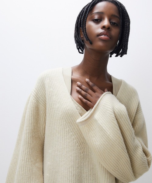 ニット セーター unfil アンフィル / superfine lambs wool ribbed-knit V neck sweater スーパー unfil ニット セーター アンフィル / superfine lambs wool