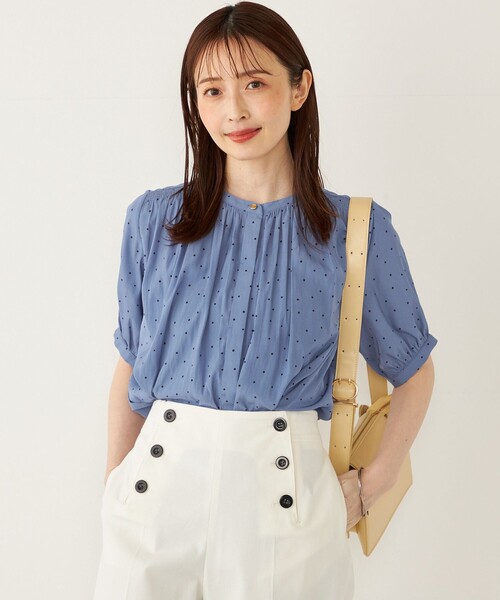 ブラウス シャツ 袖ギャザー ブラウス（S〜M） レディース SHIPS｜<手洗い可能>ストレッチ ジョーゼット 袖 ギャザー