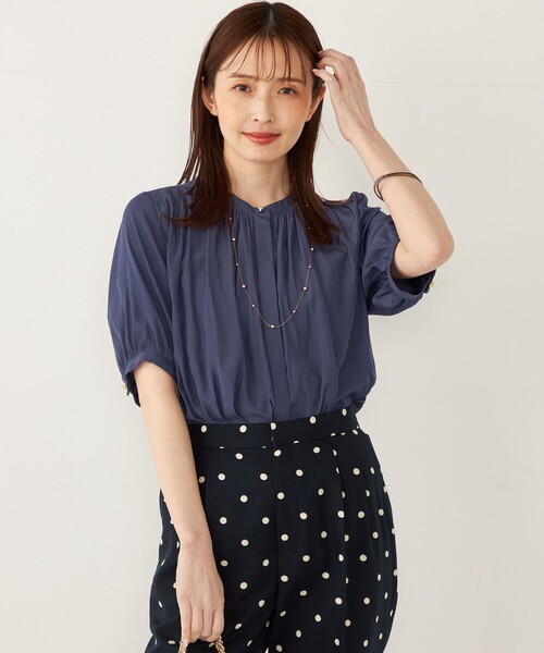 ブラウス シャツ 袖ギャザー ブラウス（S〜M） レディース SHIPS｜<手洗い可能>ストレッチ ジョーゼット 袖 ギャザー