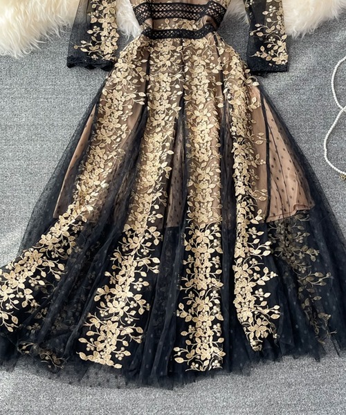 SMILE ORCHID（スマイルオーキッド） パンツドレス シースルー花柄刺繍