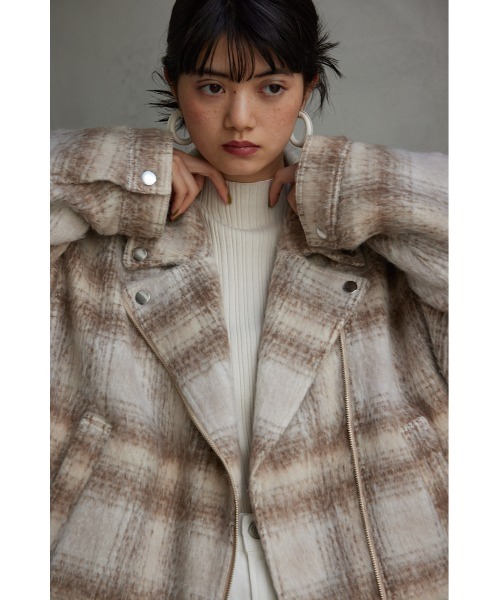 AZUL BY MOUSSY レザージャケット ライダース シャギーチェック