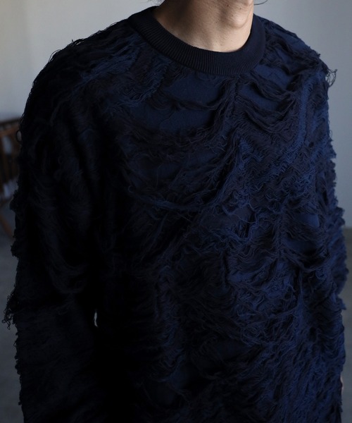 CREARE -LINO- セーター ニット ルーズ クルーネック ダメージ ニット