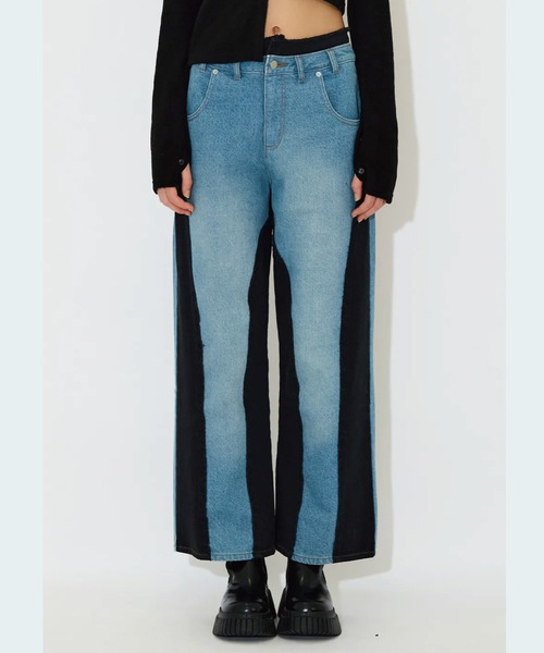 VIAVANDA パンツ BICOLOR FRAY STRAIGHT PANTS レディース : ZOZOTOWN