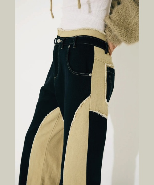 VIAVANDA パンツ BICOLOR FRAY STRAIGHT PANTS レディース : ZOZOTOWN